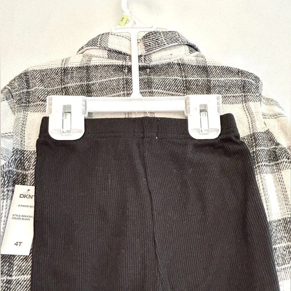 DKNY 4T 2 Piece Set Flannel Plaid Button-Down Shirt & Leggings  NEW